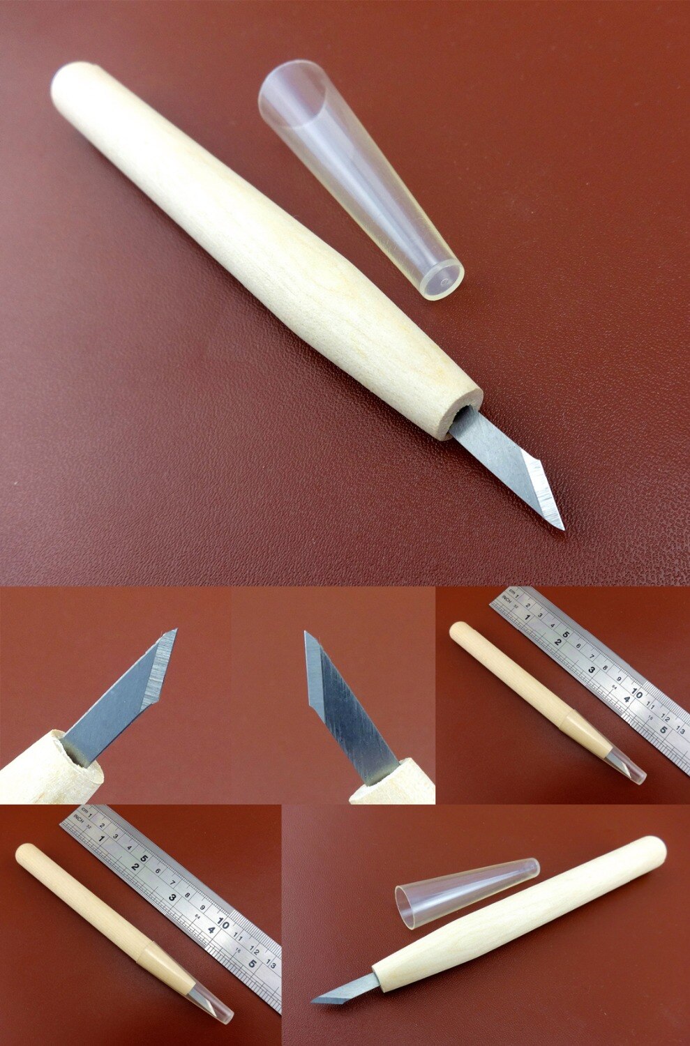 3pcs Wood Rubber Stamp Leather Craft Carving Engraving Knife Cutter Chisels Tool Set Sewing Carving Stitching Stamping Punch