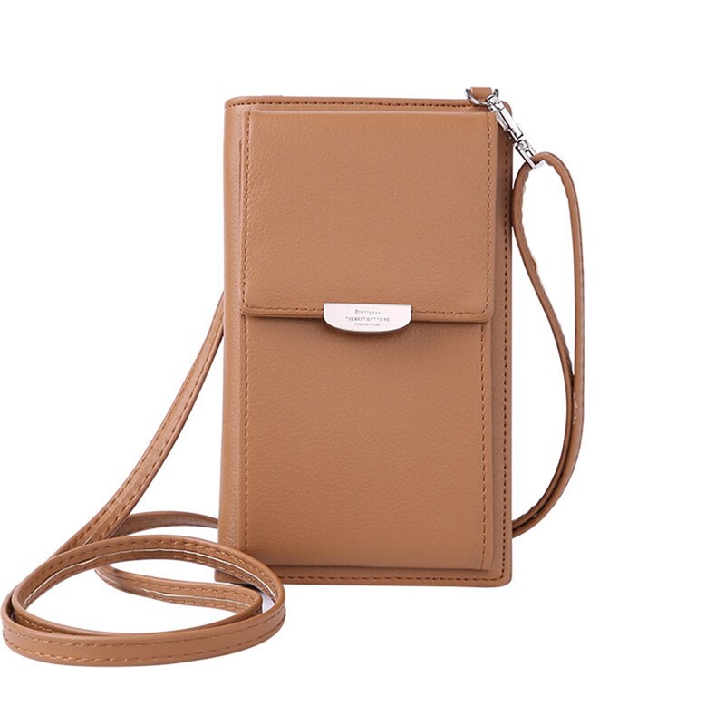 Bolso bandolera para mujer, bolso de mano para teléfono, cartera con solapa, bolso de hombro para teléfono con pantalla táctil: Brown