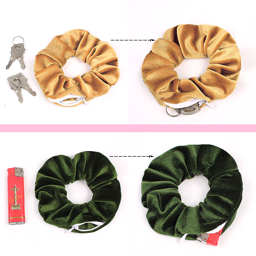 Visier geheimes Haar mit Reiß verschluss Tasche Krawatte Haar Scrunchie Reise Umleitung Stash Safe Container