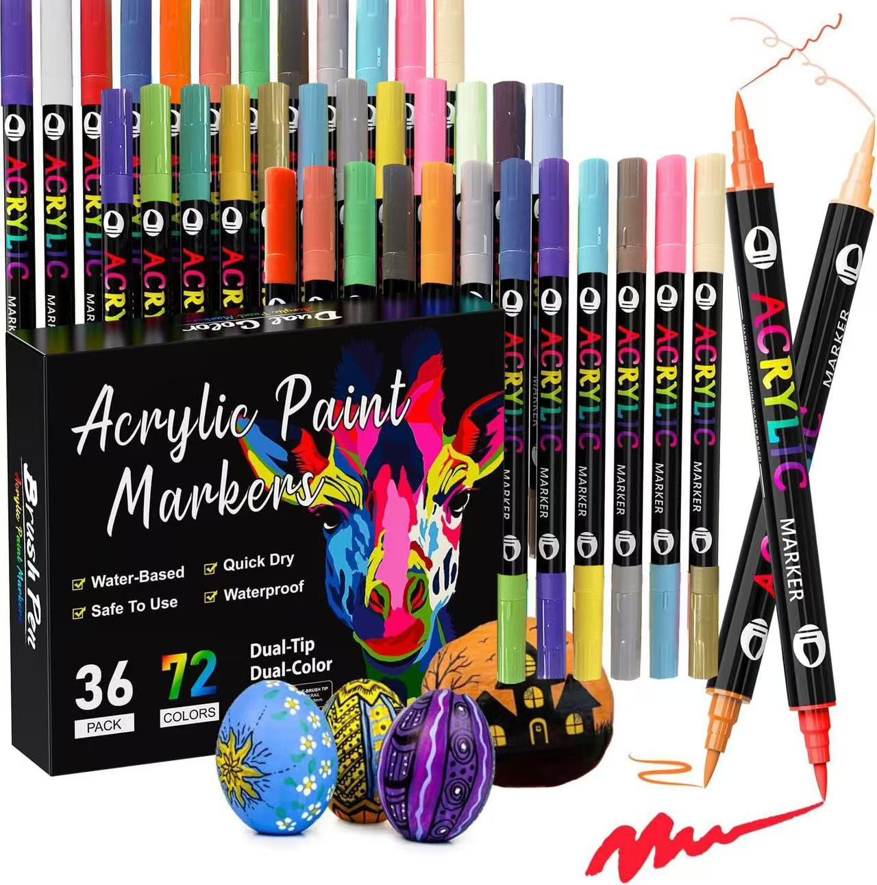 Rotuladores de pintura acrílica de doble punta, 72 colores, paquete de 36 marcadores de arte, juego de marcadores de dibujo para manualidades DIY, suministros de arte