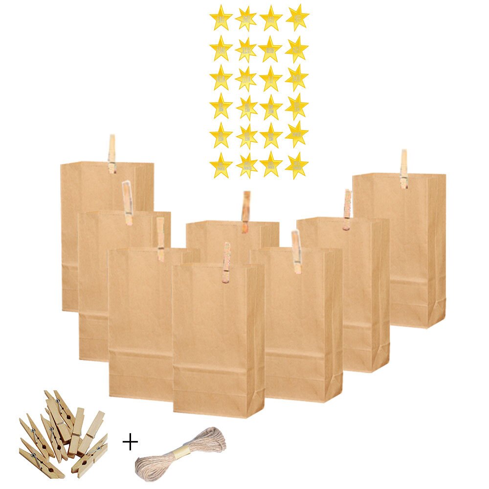 24pcs/set Kraft Paper Bag Christmas Bag Treat Candy Box Birthday Year Party Favor Stand Bags: I