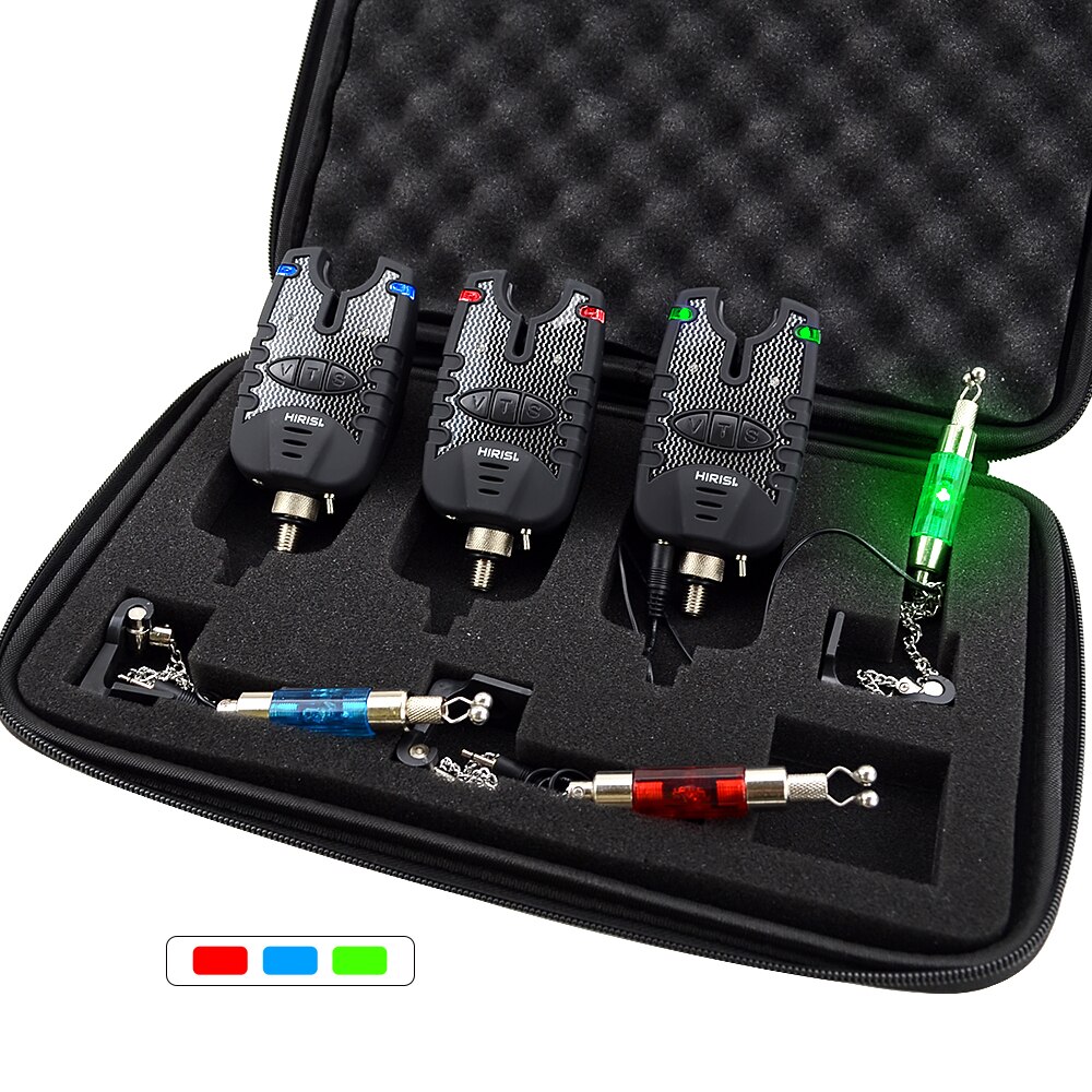 3 Carp Fishing Bite Alarm and Swinger Set Water Resistant Blue LED Fishing Swingers Fish Bite Indicator: B1142