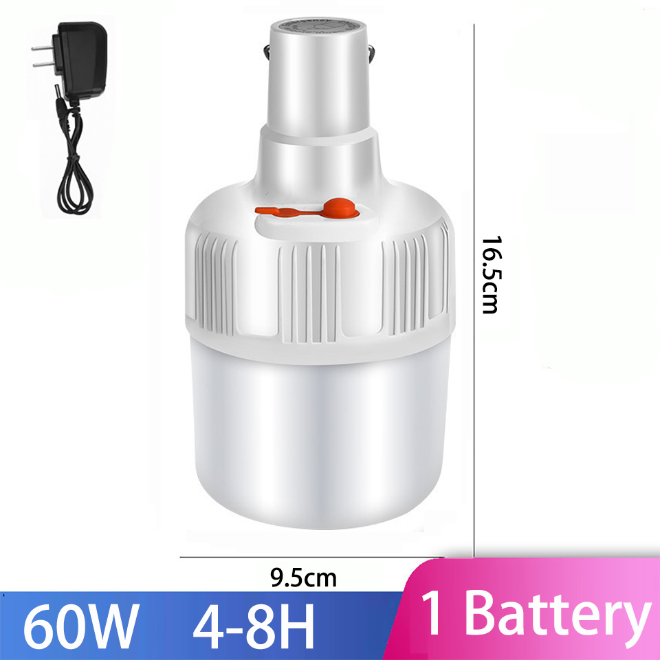 Portable Camping led Light Bulb Rechargeable Emergency Lights LED Battery Tent Solar Outdoor Lantern Lighting for Patio Garden: 60W 1Battery / EU