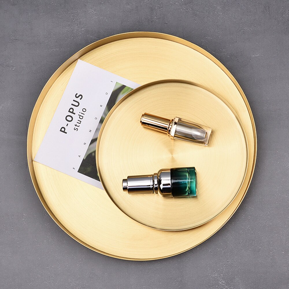 Gouden Dienblad Ronde Voedsel Sieraden Display Lade Rvs Ring Ketting Opslag Pan Luxe Thuis Thee Lade Organizer