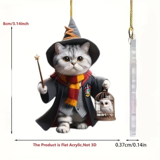 Christmas Modern Home Decoration,Car Pendant Hanging Ornament2d Acrylic Funny Cat Christmas Tree Ornament Cat Acrylic Ornament: Clear
