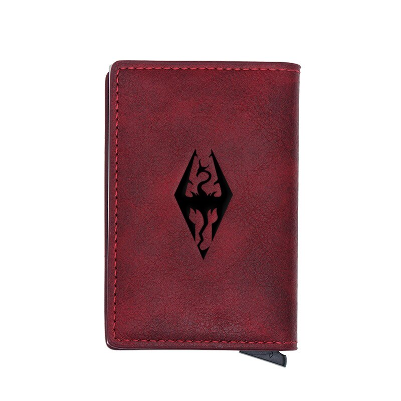 Classic Skyrim Symbol Credit Card Holder Wallet Men Women PU Leather Slim Small Short Purse: BA917-Red