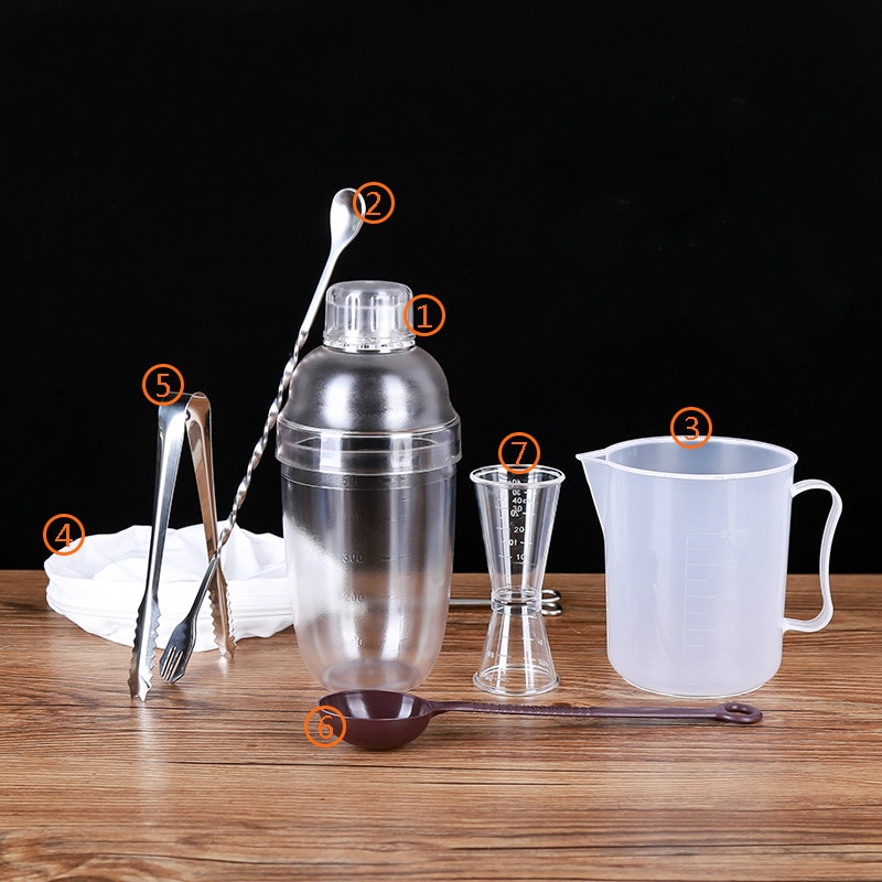 7 Stks/set 530 Ml Xueke Pot Transparante Cocktail Shaker Set Cocktail Cup Melk Thee Schudden Cup Drank Roer Bar Tool ZP8061439