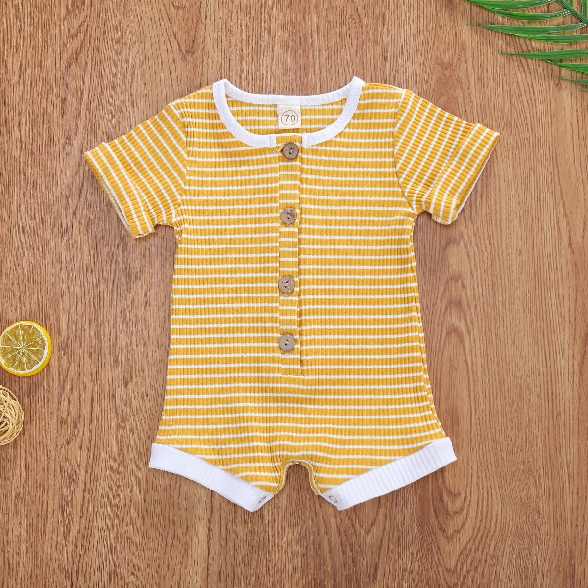 0-18M infantile bébé filles garçons barboteuse rayé imprimé manches courtes simple boutonnage combinaisons 5 couleurs
