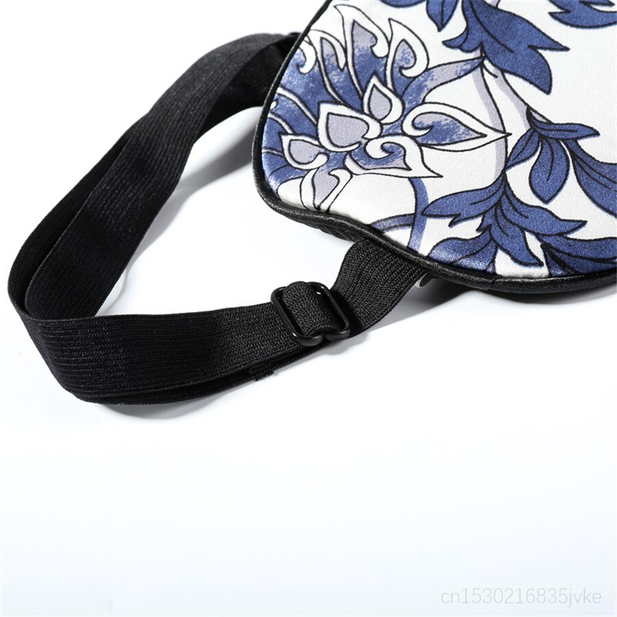 Mascarilla de seda de mora para dormir, 100% de porcelana china con estampado Floral, súper lisas, antifaz para dormir de viaje, azul y blanco