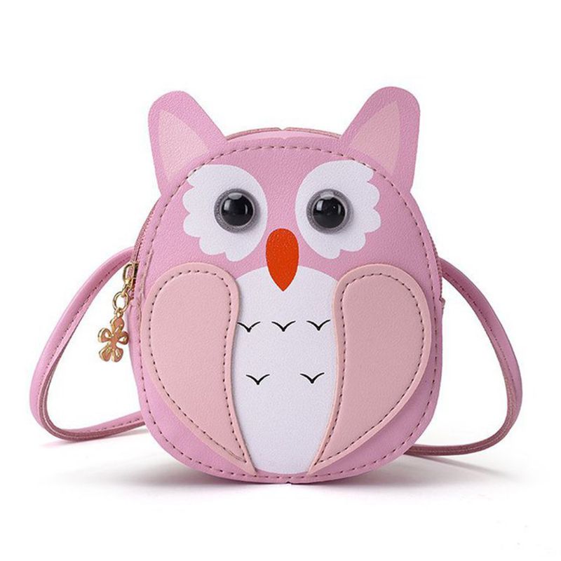 Kids Girl Cartoon Owl Shoulder Crossbody Bag PU Leather Satchel Small Tote Coin Purse: Pink