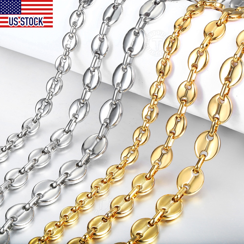 Davieslee 7/9/11 Mm Koffiebonen Ketting Voor Mannen Vrouwen Rvs Goud Zilver Kleur mode-sieraden DKNM176