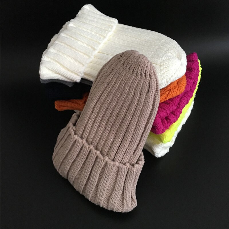 Gorro con pompones de piel para mujer, gorro de punto, gorros gruesos, de invierno: khaki / kid size