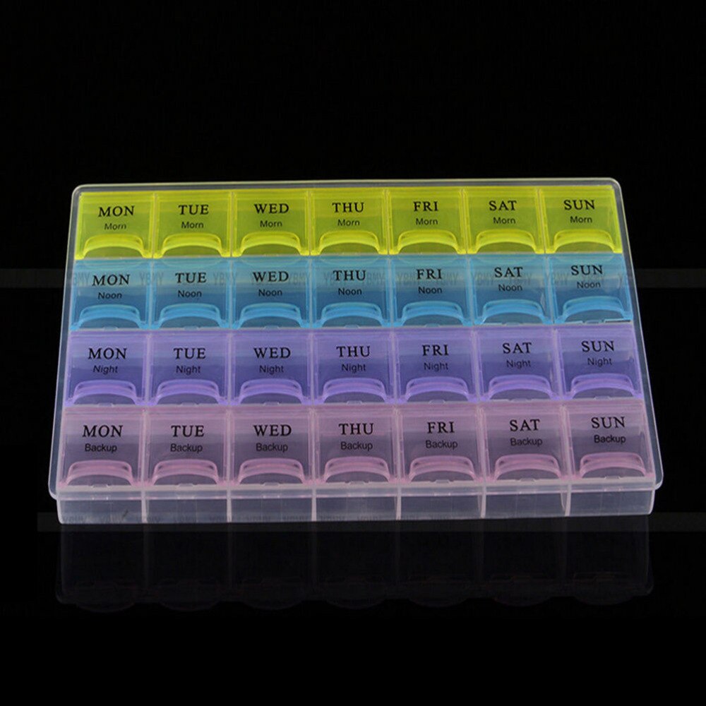 Wekelijkse 7 Dagen 4 Rij 28 Pleinen Tablet Pillendoosje Holder Geneeskunde Organizer Container Case