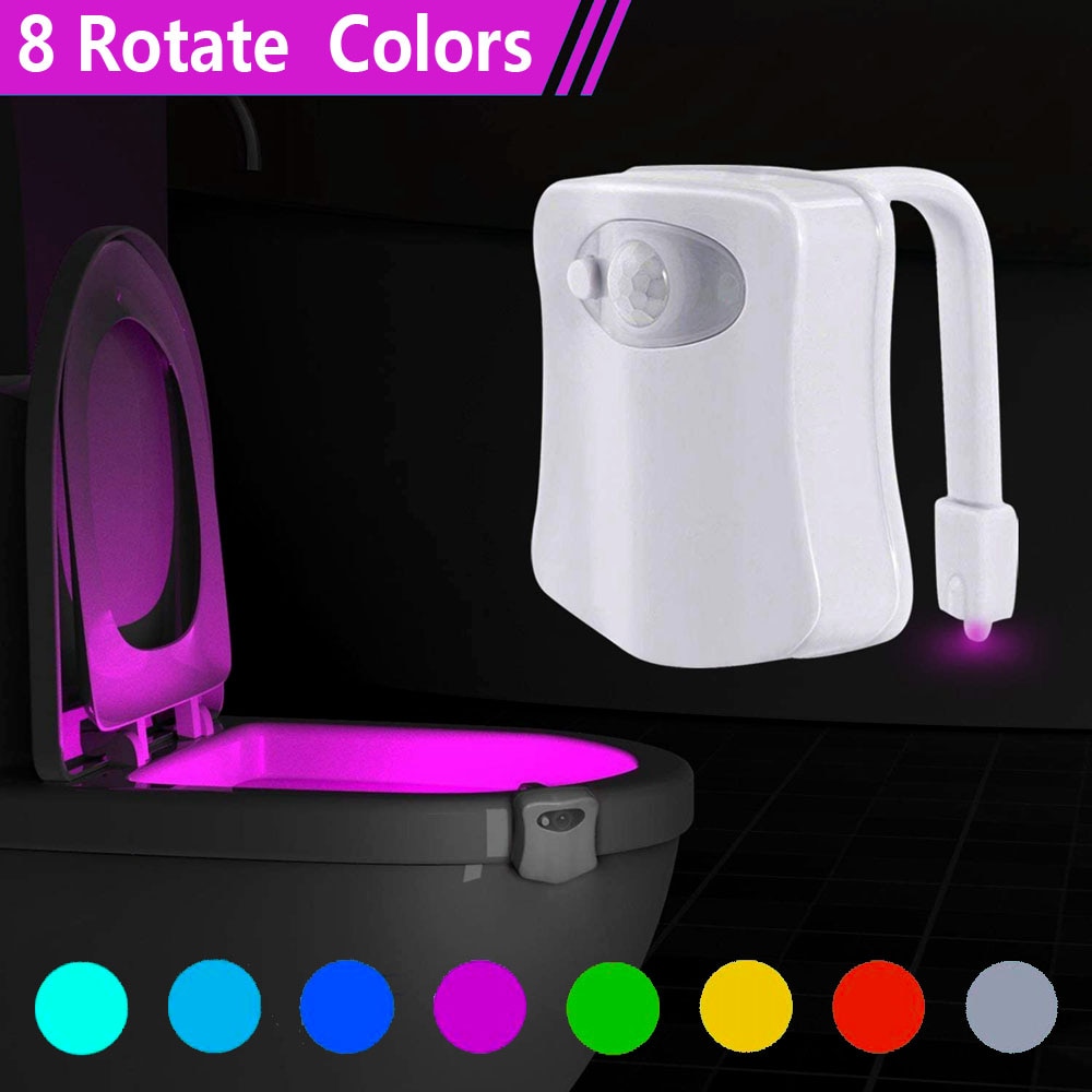 Slimme toilet led nachtlamp draadloze pir bewegingssensor nachtlamp op batterijen 8- kleuren waterdichte wc automatische sensorlamp