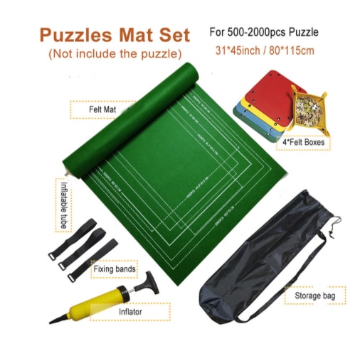Tapis de Puzzle roulant avec sac de rangement, planche à roulettes Puzzle jusqu'à 3000 pièces, tapis en feutre, Tube gonflable, gonfleur: 2000pcs Green
