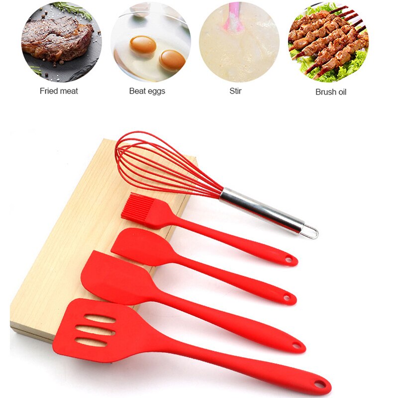 Juego de utensilios de cocina de silicona, especial resistente al calor, espátula, pala, cuchara para sopa, juego de 5 unids/set