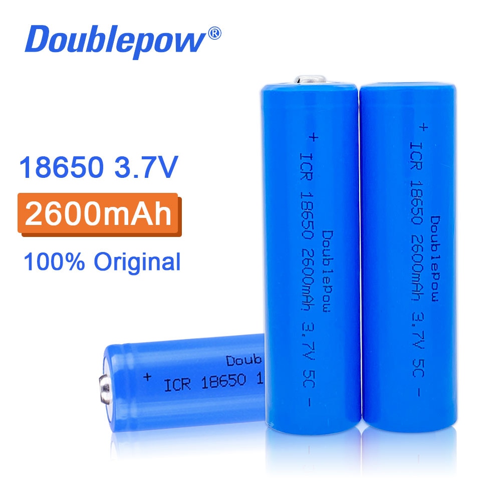 100% original Doublepow 18650 battery 3.7v 2600mah 18650 rechargeable lithium battery for flashlight batteries
