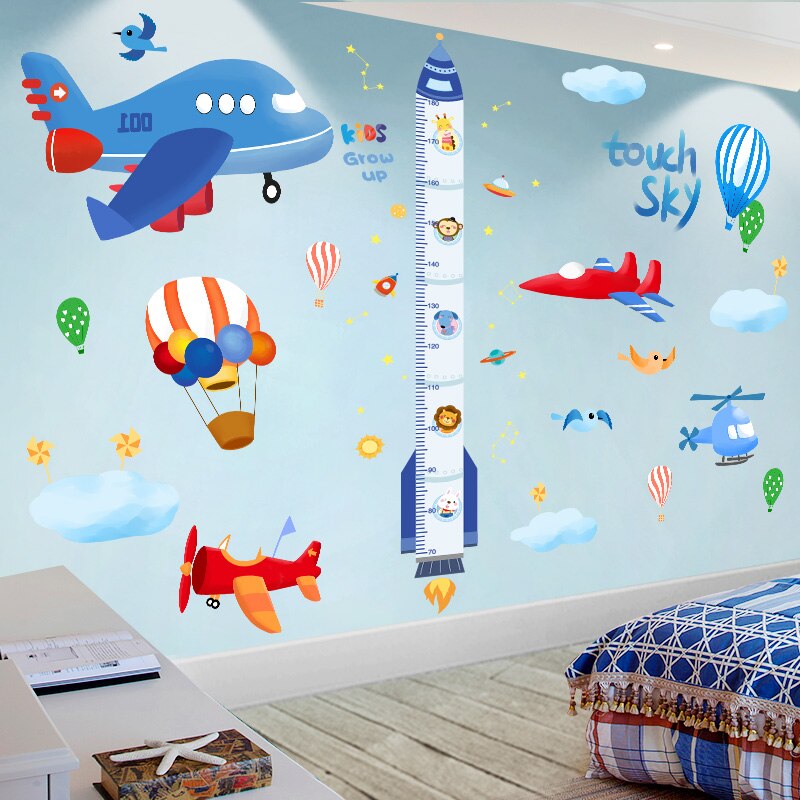 [shijuehezi] pituusmitta-seinätarrat, tee-se-itse-sarjakuvaraketti-seinätarrat lastenhuoneisiin, vauvan makuuhuoneeseen, lastenhuoneen sisustus: Raketti ja lentokone