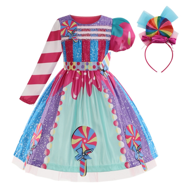 Sweet Candy Girl Dress Kids Carnival Frock Child Birthday Party Gown Fancy Cartoon Tutu Dresses for Halloween Easter Costume