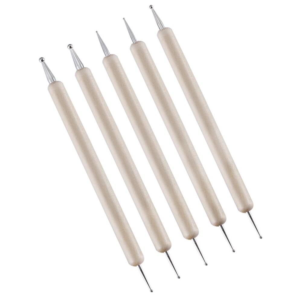 LMDZ 5pcs Double-headed Wooden rod point drill pen diy nail point flower pen wooden drill pen