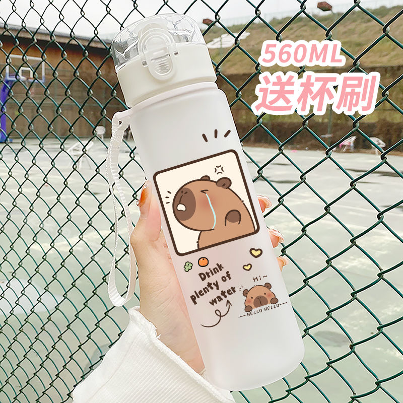 Botellas de bebida de rebote Capybara de 560ml, botella de agua de plástico barata Popular de dibujos animados, promocionales reutilizables, taza de agua de Capybara: Blanco