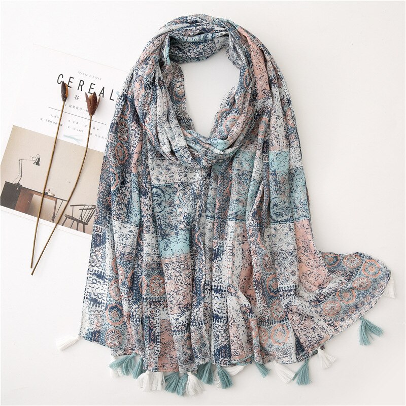 VISROVER-Long foulard en Viscose Shaw | Longue écharpe, imprimé Tropical, pour robe de plage, écharpe d'été pour femmes,: 24