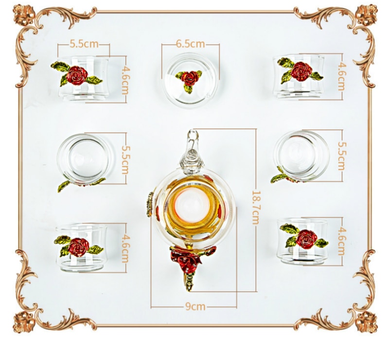 Röd ros emalj kristallglas te set tekanna kopp set blomma te glas koppar för och kalla drycker hemmakontor tekanna uppsättningar