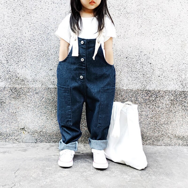 Spring Summer 2022 Kids Clothing Baby Toddler Loose Pants Children Girls Denim Overalls Casual Jeans Children Rompers 2-10Years: Blue03 / 140
