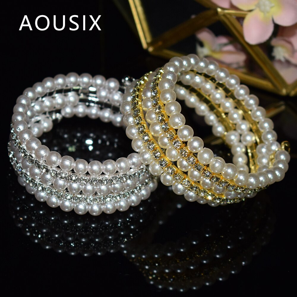 Elegante braccialetto di perle di cristallo multistrato estensibile braccialetto di perle per le donne polsini braccialetti strass gioielli da sposa Accessori