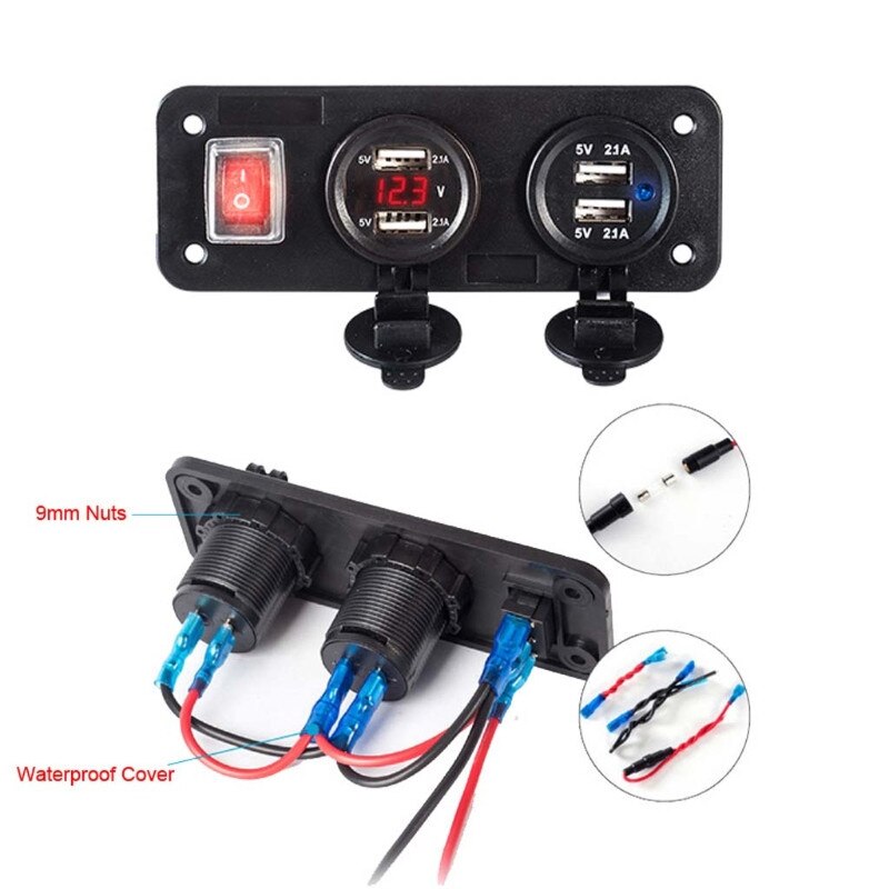 12V 24V 4 USB Charger Adapter LED Voltmeter With Switch Panel for Car Boat Truck: Red