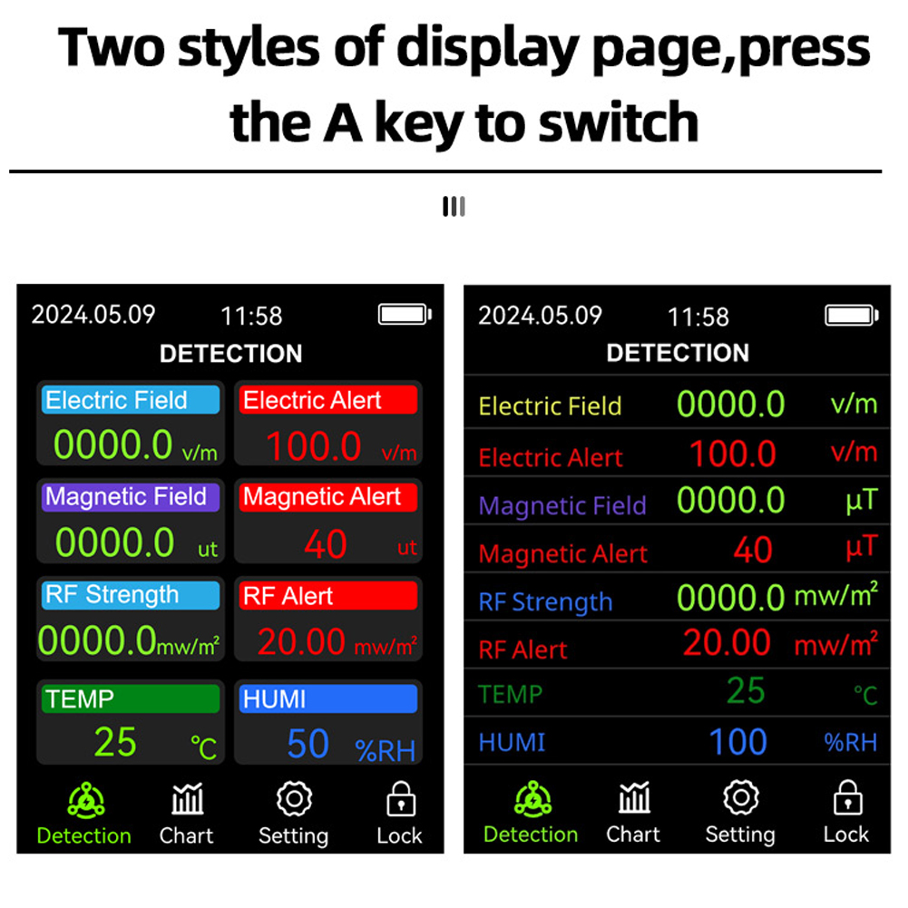 VT-ER3 5 em 1 detector de radiação eletromagnética abrangente testador de umidade e temperatura de campo elétrico de radiofrequência