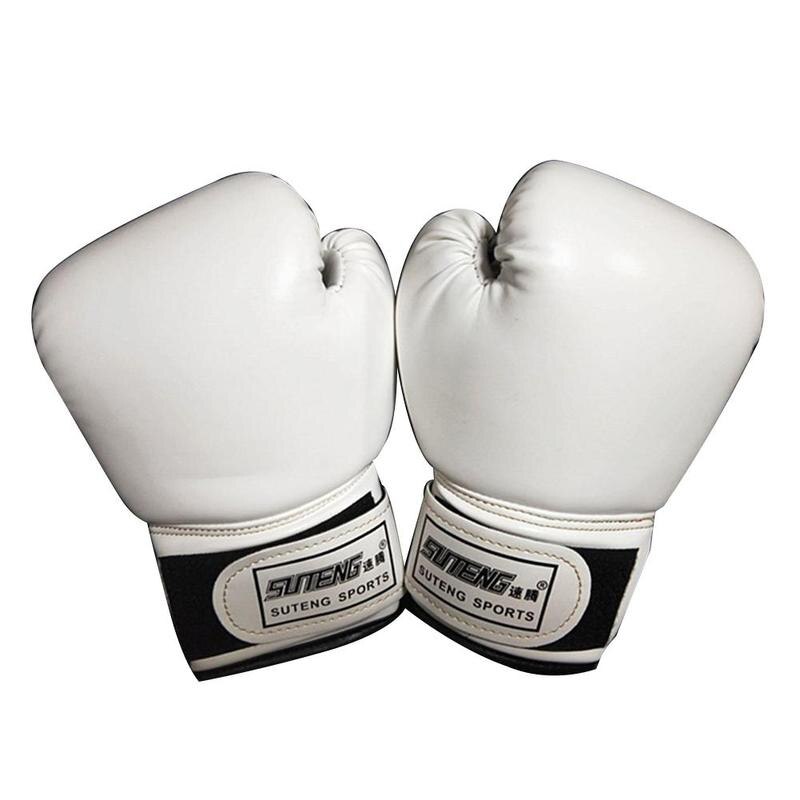 1 par 3-12 år børn børn boksehandsker åndbare pu læder kamphandsker sanda boksning træningshandsker: Hvid