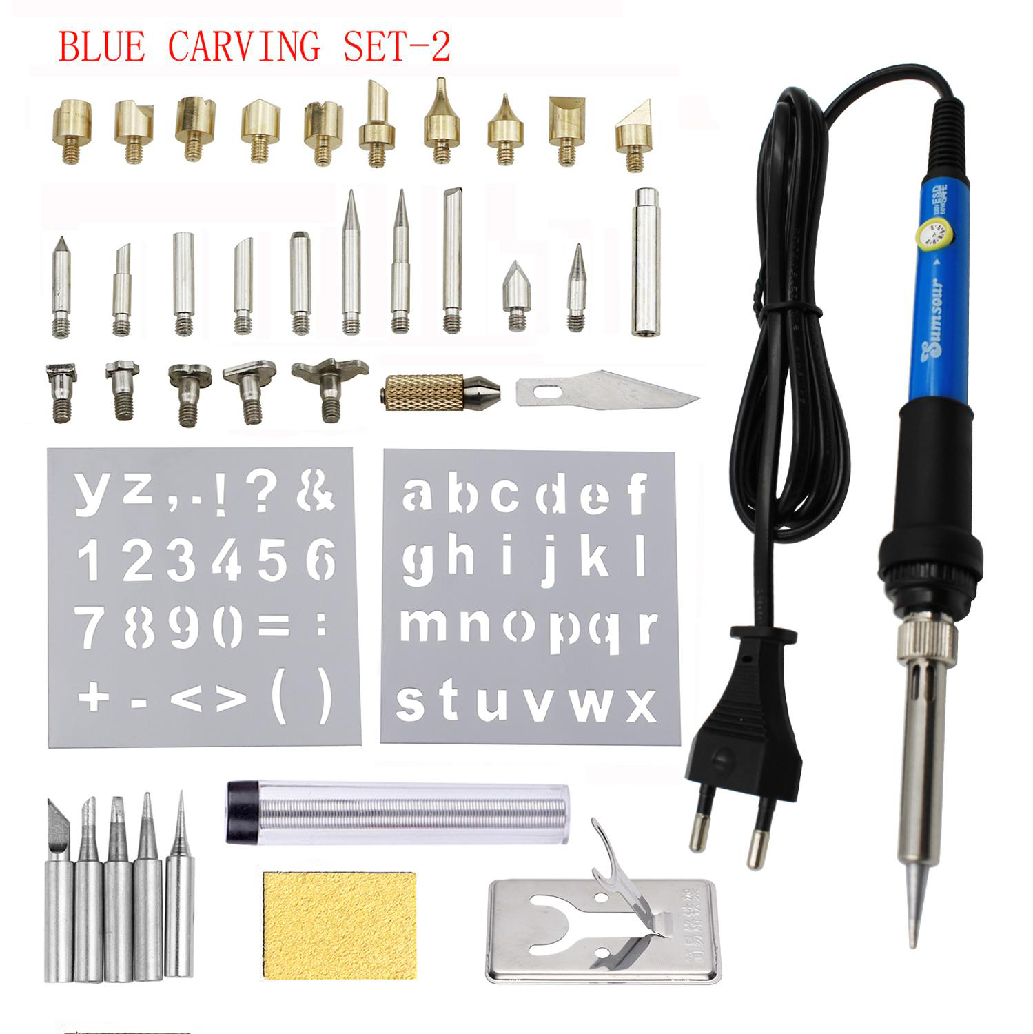 60W 80W Wood Burning Carving Pyrography Pen Kit Adjustable Temperature Soldering Iron Welding Wood Embossing Burning Repair Set: 110V US Plug / 60W set-2