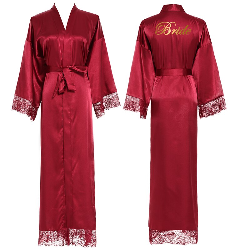 Women Long robe Satin Robe Bridal Robe Bridesmaid Robes Lace Robe Wedding Robe Sleepwear Bathrobe Dressing Long Gowns: Burgund bride