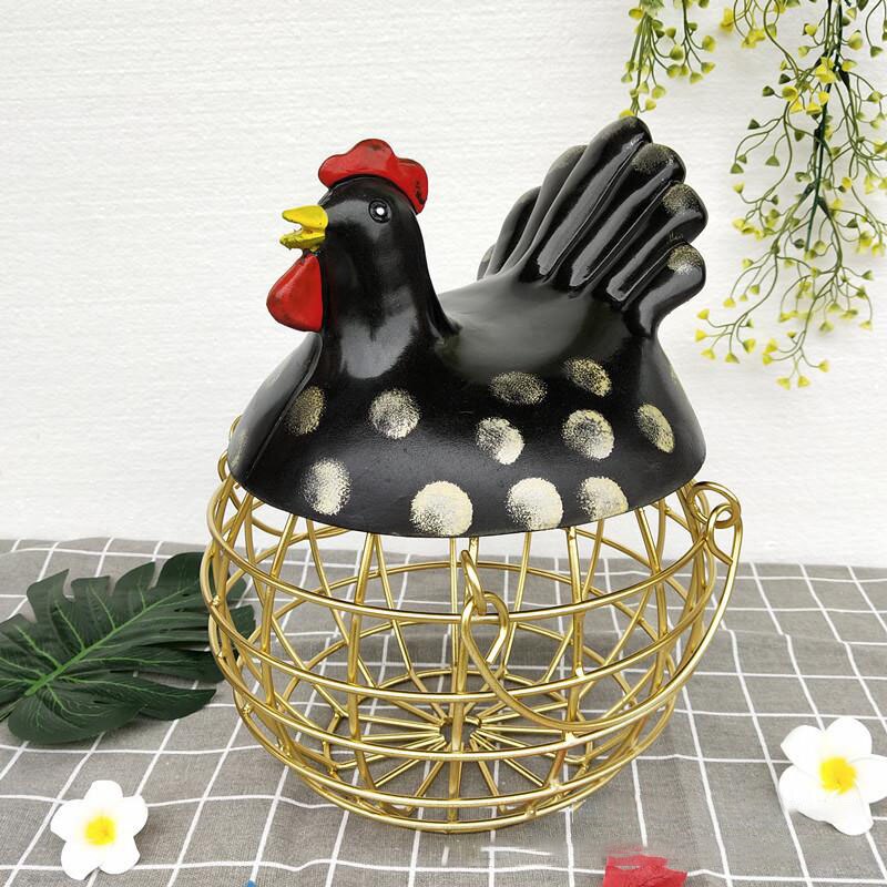 Grand panier de rangement en métal avec couvercle décoration en fer cage à œufs pain panier à fruits décoration de poule organisateur cuisine: Noir 1
