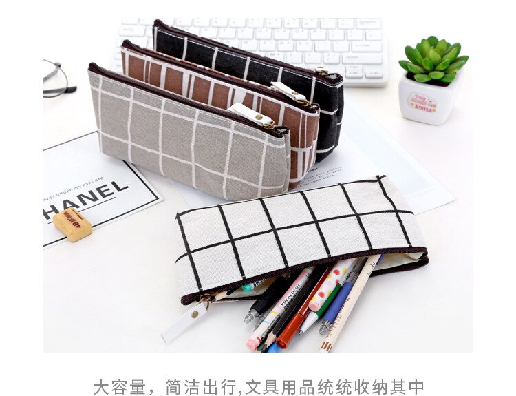 Briefpapier gestreepte canvas etui school etui eenvoudig raster schrijf etui kantoorbenodigdheden etui studenten potloden