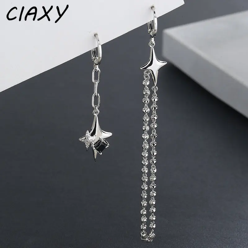 CIAXY-pendientes asimétricos de estrella de cuatro puntas para mujer, aretes de gota de cadena de borla Simple, joyería de de
