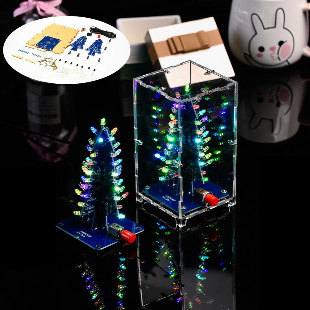 DIY Weihnachten Baum Bausatz Bunte LED Beleuchtung Baum Elektronische DIY Manuelle Lözehn Teile für Heimat Dekoration freundlicher