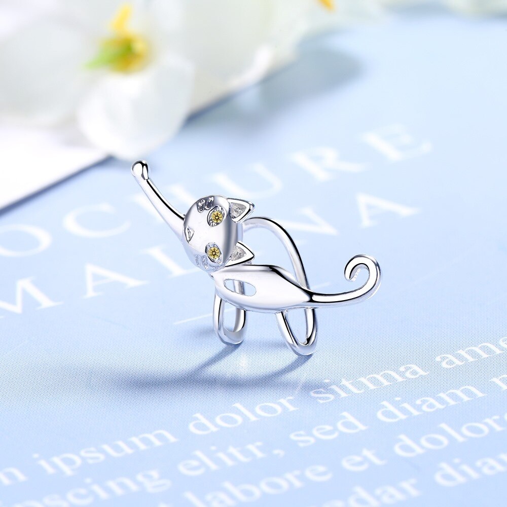 Leuke Kat Clip Op Oorbellen Voor Vrouwen Cz Wrap Cartilago 925 Sterling Zilveren Oor Manchet Mode Geen Piercing Sieraden Zonder gat