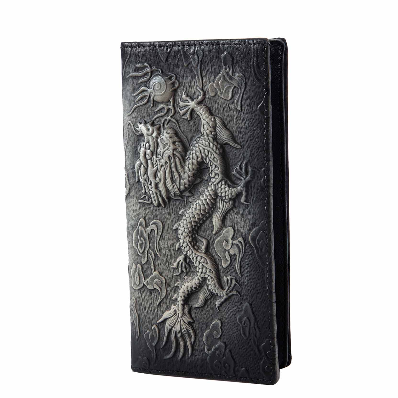 Talonario de piel auténtica para hombre, cartera masculina con de Tigre, Dargon, grabada, , 1014: black-dargon