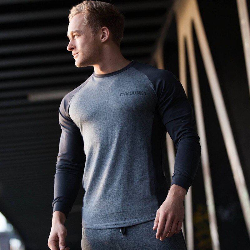 Bomuldsgymnastik mænd lang skjorte sport t-shirt mænd kortærmet løbeskjorte mænd træning trænings t-shirts fitness top sport t-shirt: Grå / Xl
