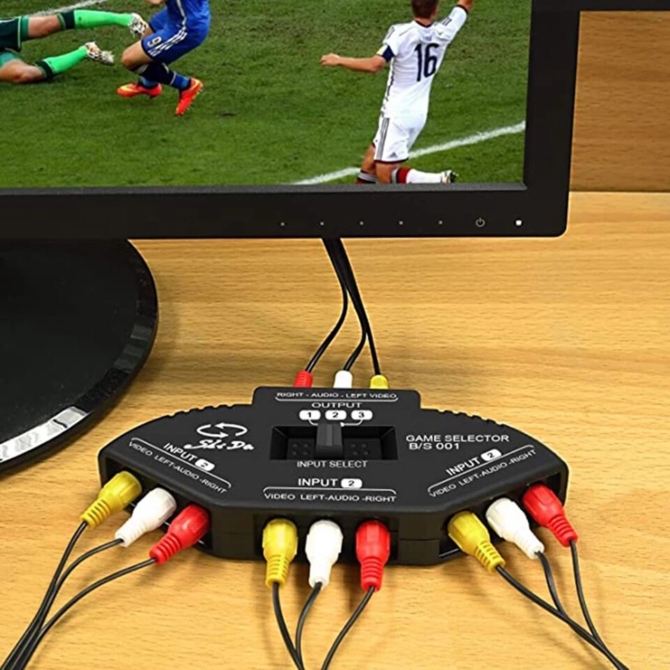 3 in 1 RCA Splitter Audio e Video RCA Switch Box con cavo per il collegamento di 3 dispositivi di segnale RCA a 1 Monitor