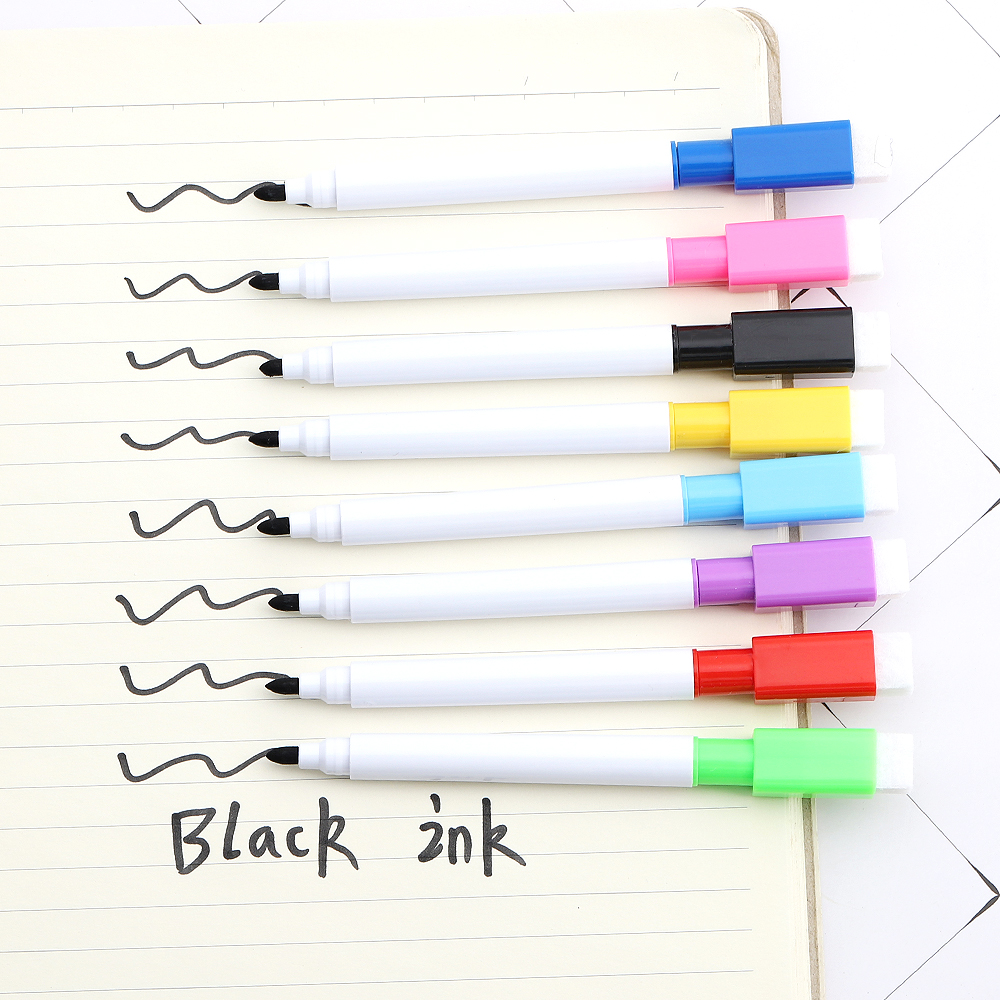 8 Stuks Lytwtw's Whiteboard Pen Creatieve Met Borstel Waterbasis Kleine Uitwisbare Pen School Kantoorbenodigdheden White Board marker: Black
