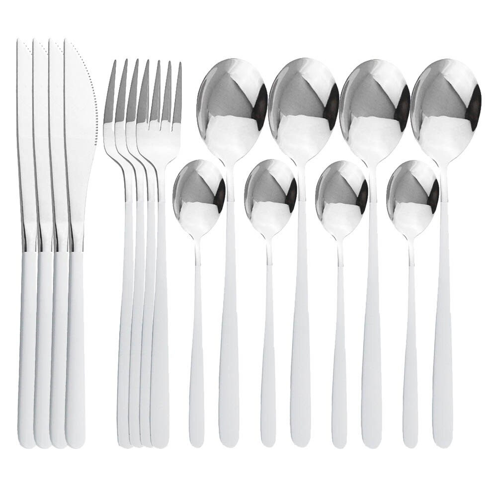 Couverts en acier inoxydable pièces/ensemble, 16 pièces, or rose 18/10, service de table, couteaux, fourchettes, cuillères, vaisselle de cuisine, argenterie: White Silver