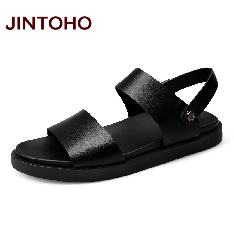 JINTOHO Mannen Sandalen Mannen Lederen Sandalen Zomer Strand Mannen Schoenen Lederen Slippers Voor Mannen Slides: 10