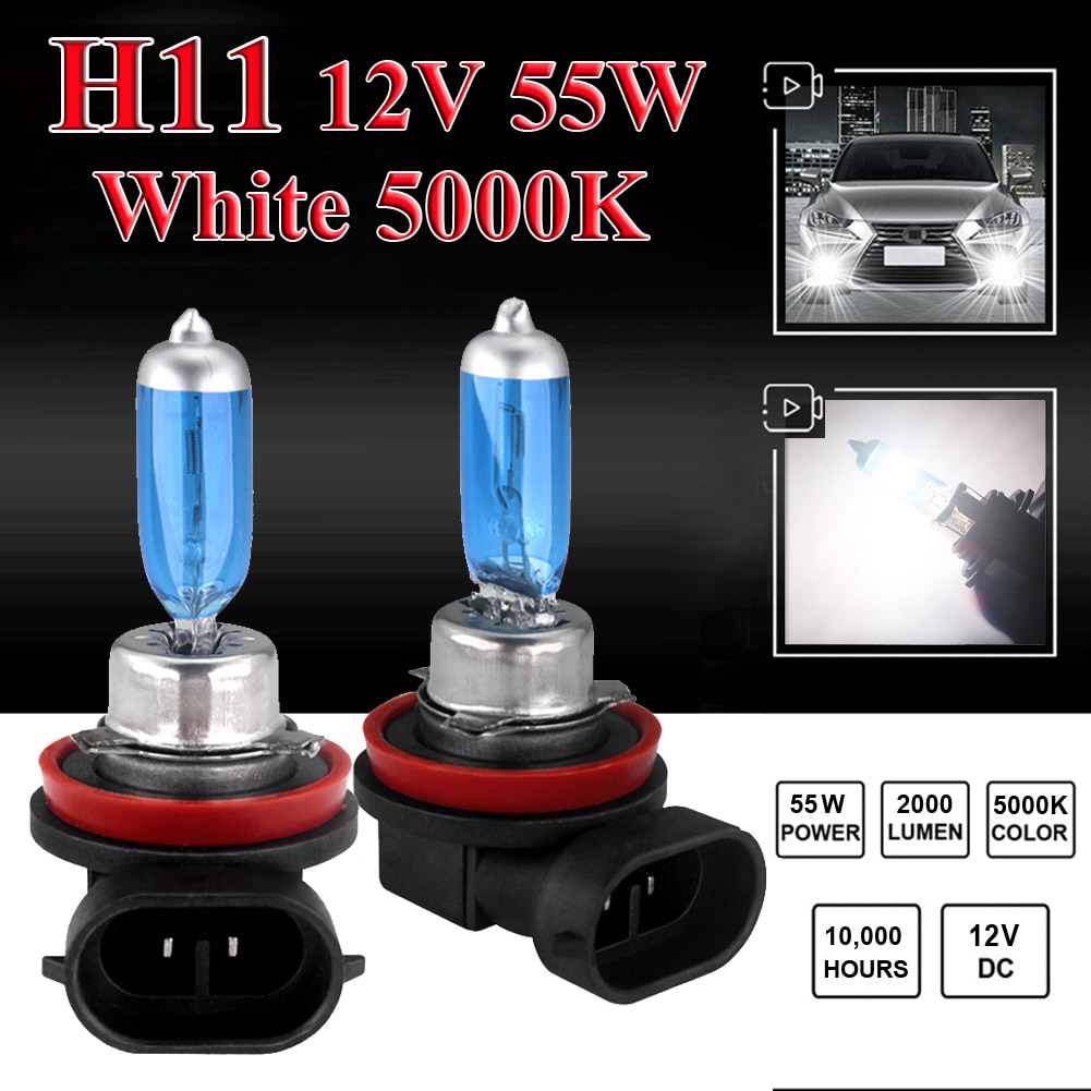 2Pcs H11 12V 55W Halogeen Lampen Lamp Voor Auto Xenon Wit 5000K Halogeen Blauwe Auto Koplamp lamp Globes Bollen Hid Auto Accessoires