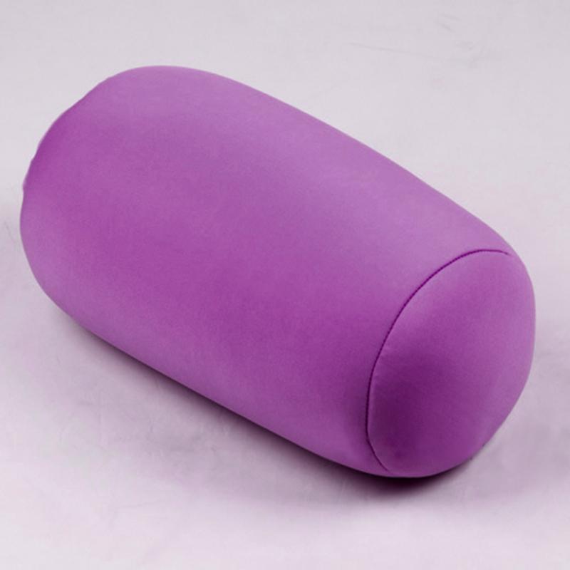 Almohada cilíndrica de 30cm x 16cm, Micro cojín trasero, con cabezal de almohada, Mini microcuentas, de viaje, para decoración de cama: Purple