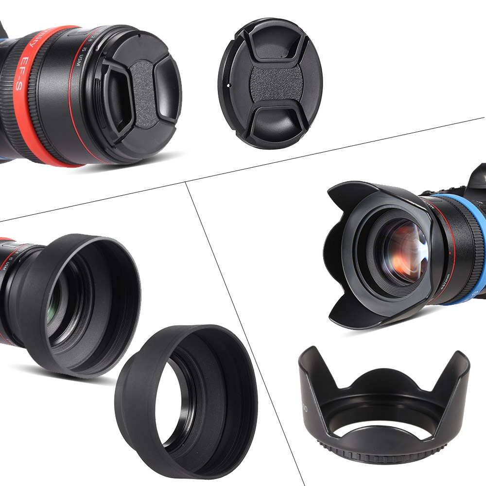 Andoer 49-77Mm Lens Filter Kit Uv + Cpl + Fld + Nd (ND2 ND4 ND8) met Draagtas/Lens Cap/Lensdop/Tulip &amp; Rubber Lens Hoods