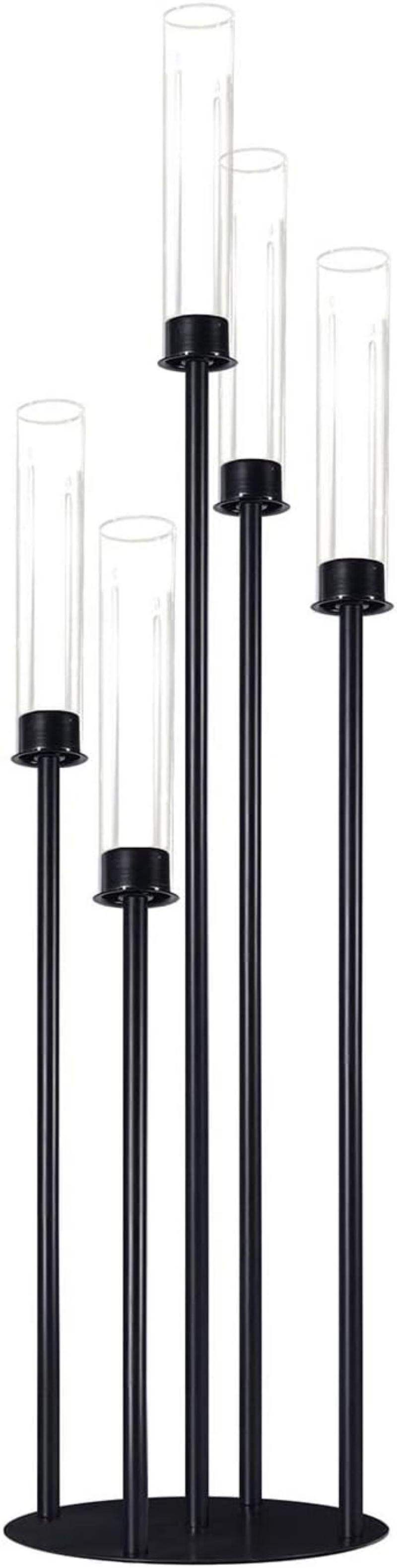 Black Candle Holder with Acrylic Cylinder for LED Candles 5-Head Metal Candle Holder Wedding Centerpiece Ceremony