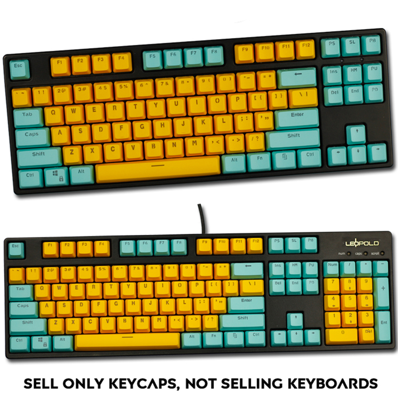 104-Key PBT Backlight Keycap Cute Cyan-Yellow Color ANSI Layout OEM Profile Key Caps for Cherry MX Mechanical Gaming Keyboard